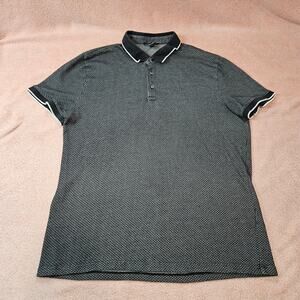 Express Men's Large Black and White Textured Jacquard Knit Polo Shirt
